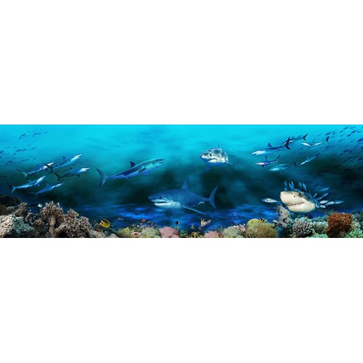 Poster géant mural grand format panoramique paysage fond marin - Les requins