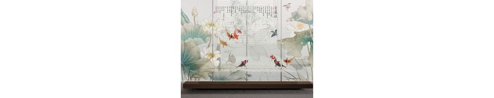 Cloison Japonaise Reproduction Peinture Ancienne Fleur Oiseau
