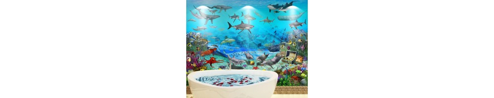Panneau Etanche Cabine Douche Mer Tropicale Dauphin Poisson
