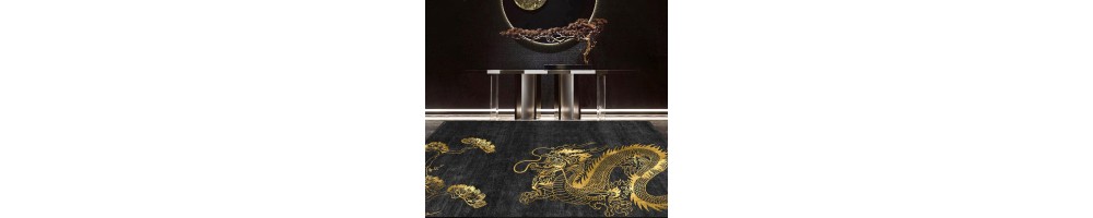 Tapis Chinois Sur Mesure Paysage Zen Bambou Fleurs et Oiseaux