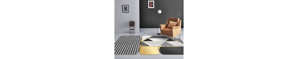 Tapis Doré Moderne Contemporain Noir Blanc Forme Irrégulière