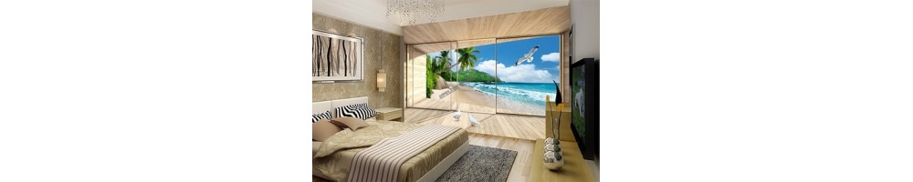 Paysage Trompe l'Œil 3D Effet Profondeur Mer Plage Forêt Cascade