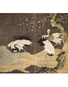 Panneau Mural Chinois Zen Grue du Japon Cerisier Bambou Lotus