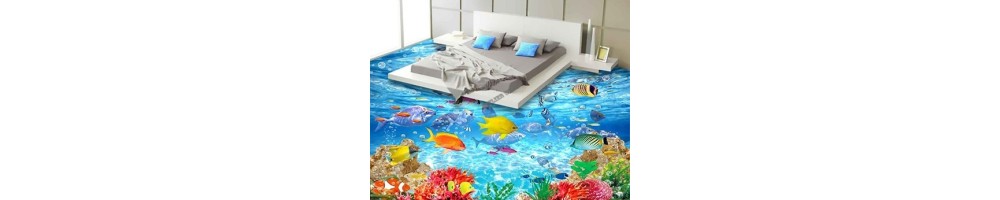 Plancher 3D Imprimé Plage Poisson Dauphin - Revêtement Sol Océan
