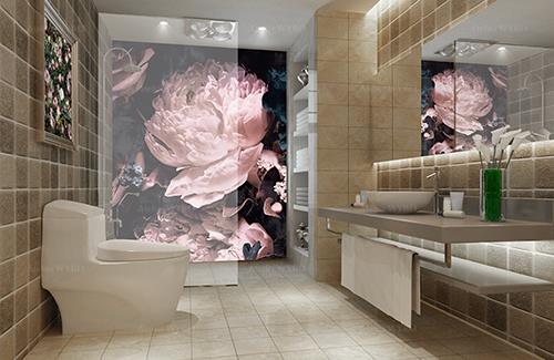 salle de bains vintage design floral crédence géant grosses fleurs roses pour habiller la douche et mur de baigboire,panneau étanche décoratif photoréaliste revêtement mural hydrofuge douche italienne pivoines et roses sur fond sombre aspect ancien
