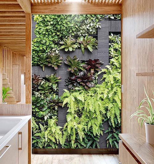 relooker salle de bains mur de baignoire cabine de douche avec nos panneaux muraux étanche en PVC mur végétal fougères plantes grasses pothos motif imprimé en haute définition design et découpe sur mesure