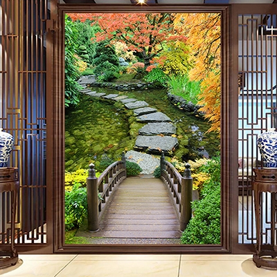 papier peint 3d intissé japonais jardin zen,poster géant trompe l'œil pas japonais bassin érable,tapisserie 3d verticale paysage d'automne jardin japonais,panneau japonais jardin zen pont en bois lac érable,sticker mural paysage 3d pas japonais sur l'eau érable,tête de lit zen jardin japonais effet de profondeur