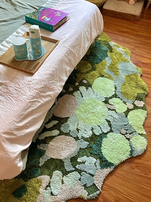 acheter tapis épais lavable chambre salon motif herbe mousse lichen ambiance forêt fraiche.