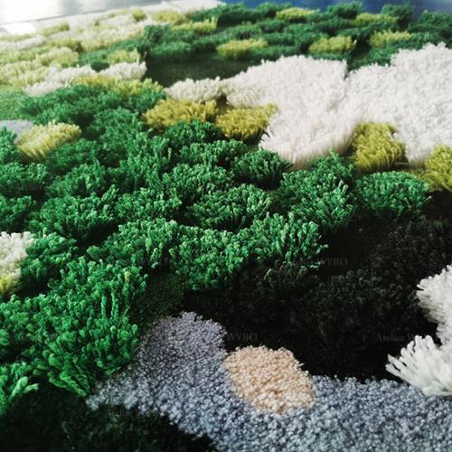 tapis en laine velours épais en relief effet 3D motif pelouse herbe mousse lichen ambiance printemps,tapis rond sur mesure chambre descente du lit velours doux en plusieurs épaisseurs imitation mousse verte au sol avec différents lichens de la forêt