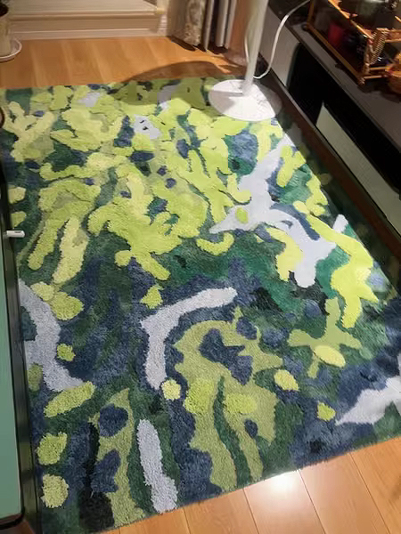 tapis lavable design 3d en relief mousse verte lichen blanc jaune salel de bain descente de lit.