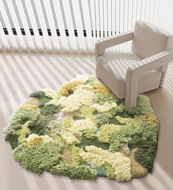prix tapis laine séjour salon personnalisé, acheter tapis design moderne chambre descente du lit motif pelouse mousse lichen sous bois en printemps velous sculpté en relief.