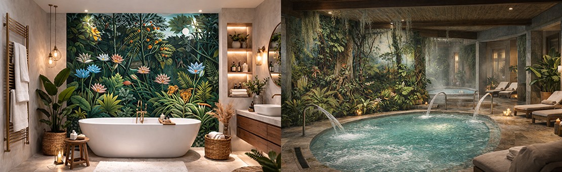 Décoration salle de bains panneau mural étanche photo-réaliste rénovation carrelages