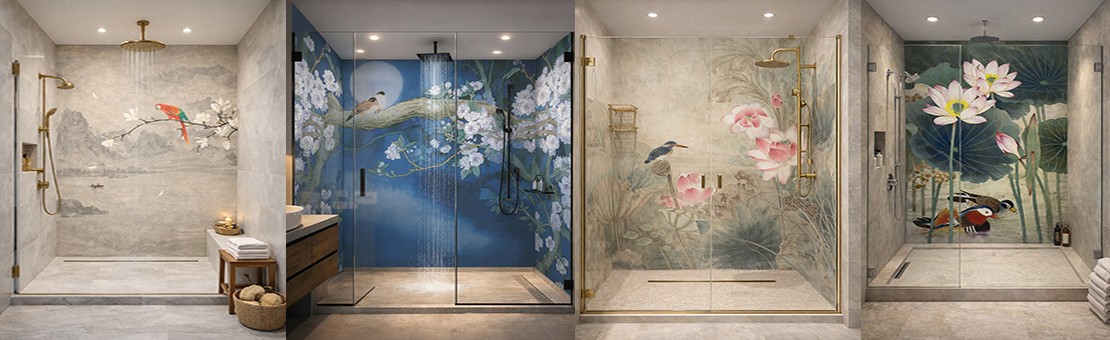 Panneau de douche décoratif photo-réaliste fabrication sur mesure.